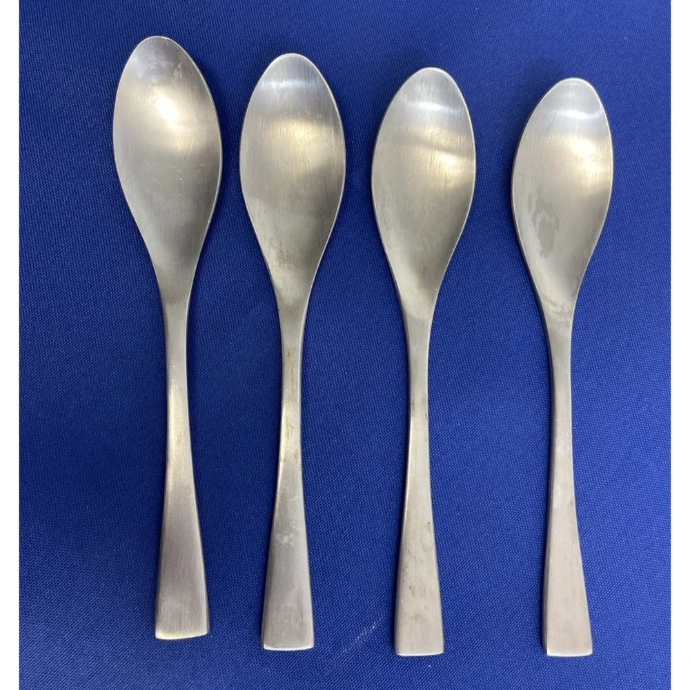 Set of 4 Satin Finish Stainless Steel Oval Soup Spoons 7-7/8